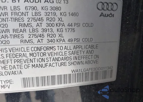 2013 Audi Q7 3.0T Premium из США, поврежденный, VIN WA1LGAFE3DD011343